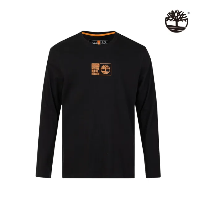 【Timberland】男款黑色有機棉地球英雄印花長袖T恤(A6A21001)
