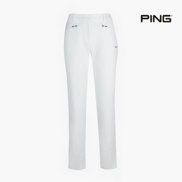 【PING】女款GOLF圖騰高彈性休閒長褲-白(GOLF/高爾夫球褲/RE22207-87)