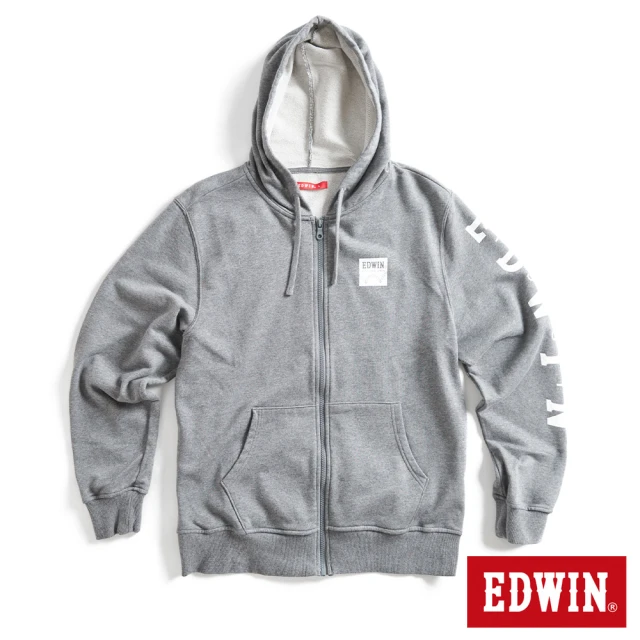 EDWIN【EDWIN】網路獨家↘率性左袖LOGO連帽拉T外套-男款(灰色)