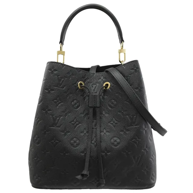 【Louis Vuitton 路易威登】M45256 NEONOE MM 經典小牛皮壓紋手提肩斜三用水桶包(黑 現貨)