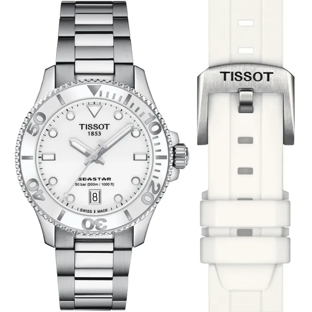 【TISSOT 天梭 官方授權】Seastar 1000海星300米潛水錶-36mm/白(T1202101101100)