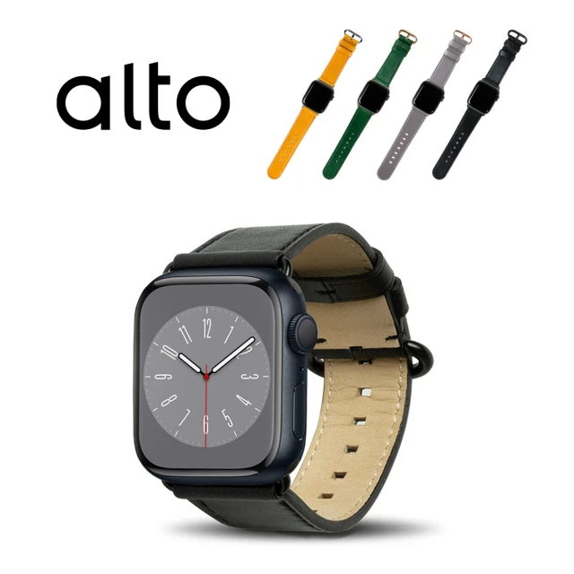 Alto Apple Watch 38/40/41mm 8/7/6/SE/5/4/3/2/1 皮革錶帶 - 渡鴉黑(真皮錶帶 細柔觸感)