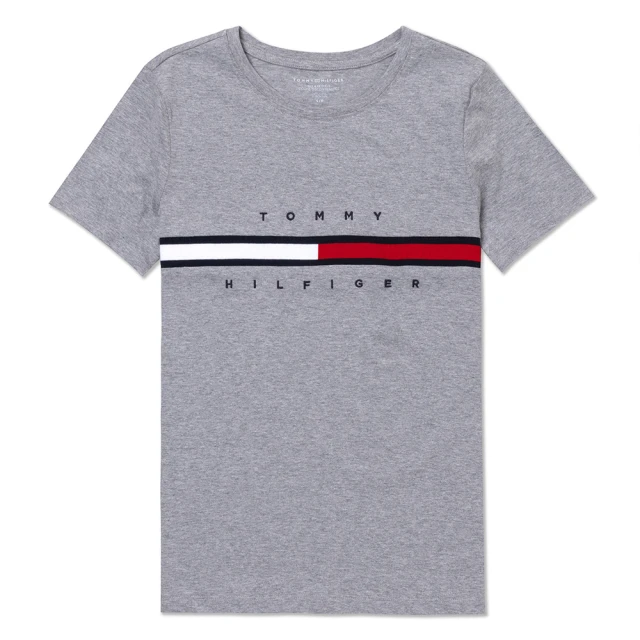 Tommy Hilfiger【Tommy Hilfiger】TOMMY 經典刺繡文字Logo圖案短袖T恤-女-灰色(平輸品)