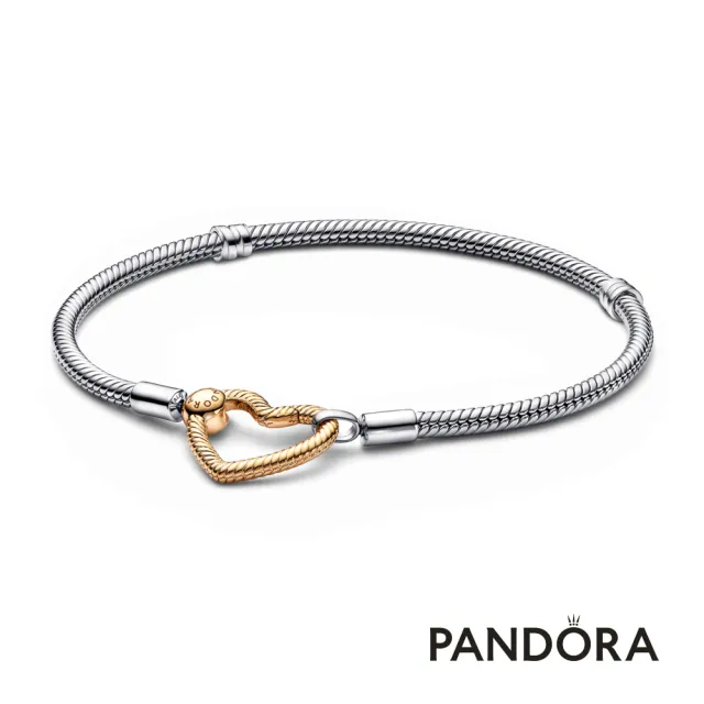 【Pandora 官方直營】Pandora Moments 心形釦蛇鏈-雙色金屬
