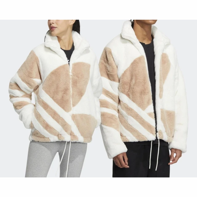 【adidas 愛迪達】Fur Jacket Tr 男女 運動外套 立領 休閒 質感 柔軟 國際版 米白(HR3485)