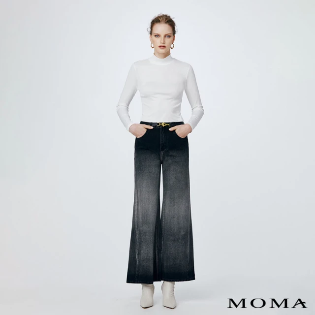 【MOMA】刷色漸層牛仔闊腿褲(黑色)