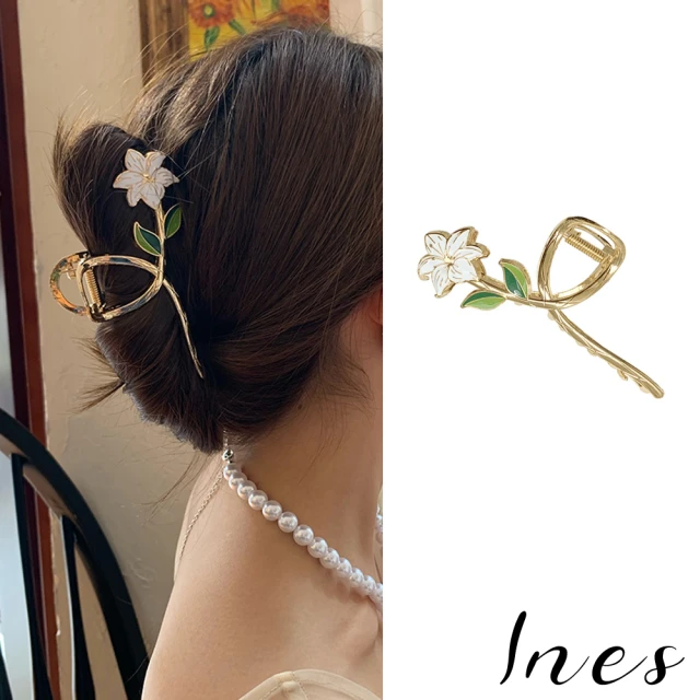 【INES】韓國設計法式優雅梔子花造型抓夾 馬尾夾 髮夾(法式髮夾 梔子花髮夾)