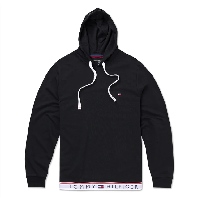 Tommy Hilfiger【Tommy Hilfiger】TOMMY 經典刺繡文字Logo連帽T恤-黑色(平輸品)