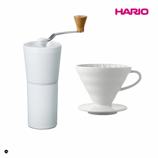 【HARIO】純白系列 V60 簡約磁石手搖磨豆機-白色 + V60白色02磁石濾杯(手沖咖啡 簡約 hario官方)