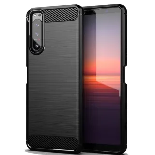 SONY Xperia 1/5/10 (IV/III/II/I)碳纖維雨絲紋防摔套殼(黑色)