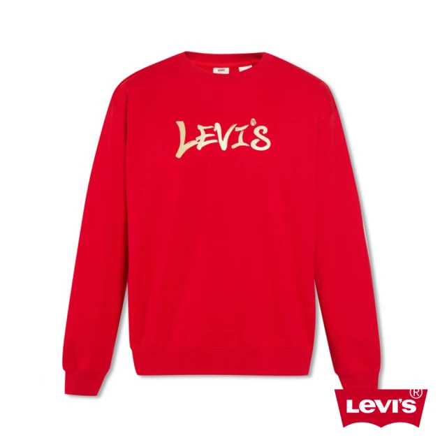 LEVIS【LEVIS】男款 寬鬆版重磅大學T / 書法體Logo / 420GSM厚棉 赤紅 人氣新品