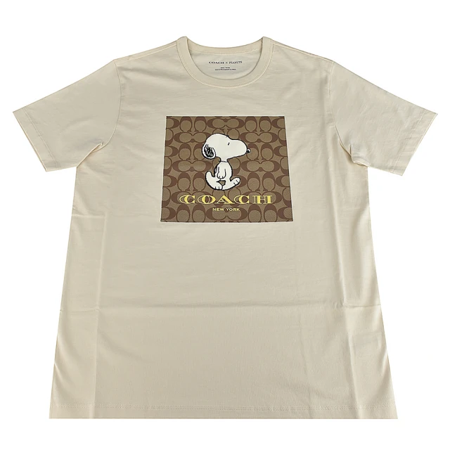 COACH【COACH】聯名款史奴比經典標誌LOGO純棉男裝T-Shirt(奶茶)