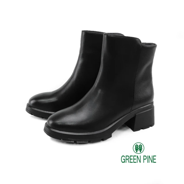 【GREEN PINE】個性造型牛皮中跟短靴 黑色(00187311)