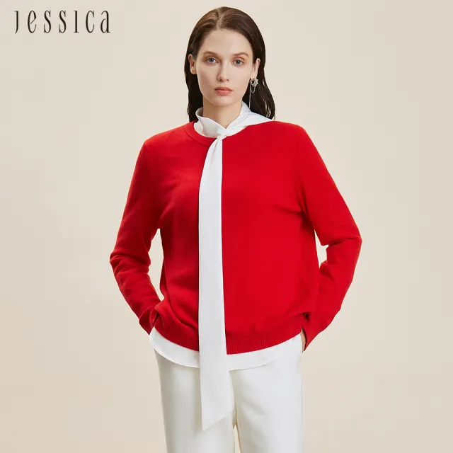 JESSICA】舒適親膚羊絨羊毛簡約百搭圓領針織衫224355(紅) - momo購物 ...