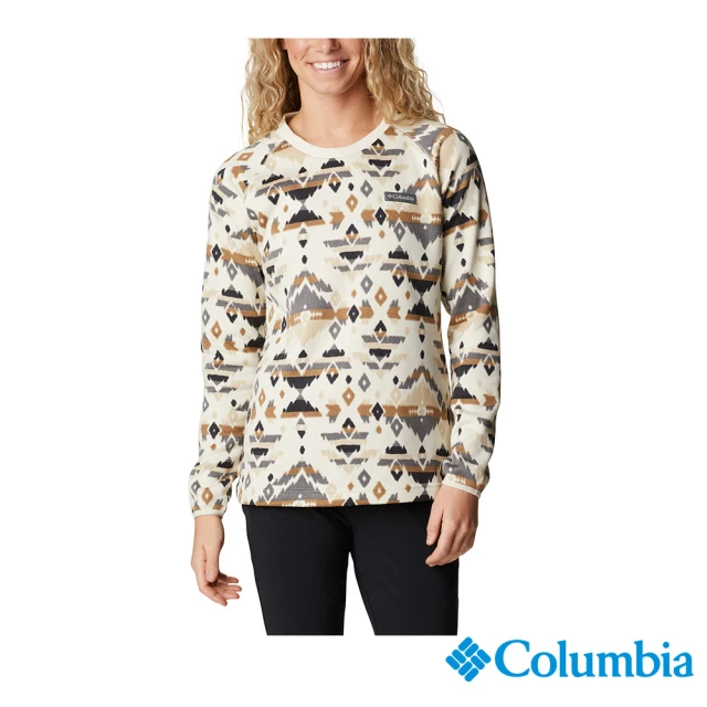 【Columbia 哥倫比亞】女款- Sweater Weathe刷毛半開襟長袖上衣-白印花(UAR06130FW / 2022秋冬)