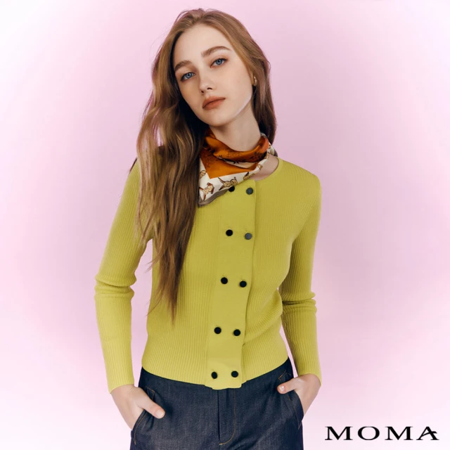 【MOMA】多彩季節雙排釦針織外套(芥黃色)