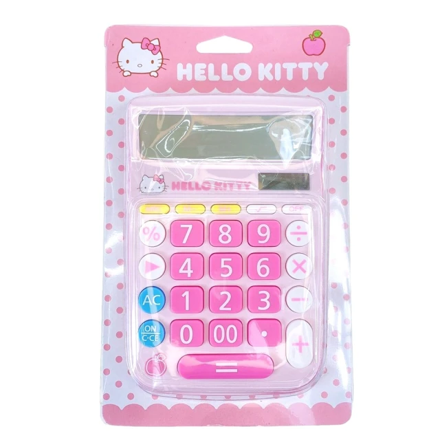 【小禮堂】Hello Kitty 12位元太陽能大按鍵計算機 - 粉點點大頭款(平輸品)