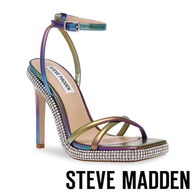 【STEVE MADDEN】UPTEMPO 方頭鑽面厚底台高跟涼鞋(炫彩藍)