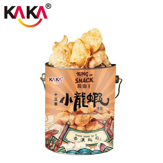 【KAKA】饕海王 十三香小龍蝦風味脆片鐵桶 香濃起司(團購美食/餅乾/洋芋片/醬烤/蝦餅)