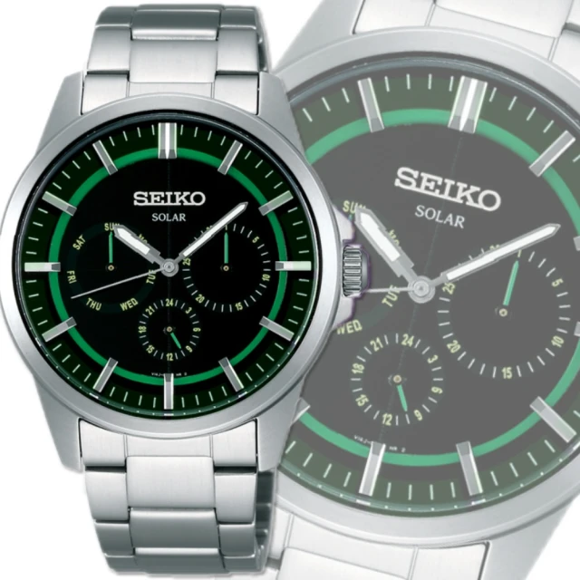 【SEIKO 精工】SOLAR太陽能/SPIRIT黑綠面三眼顯示腕錶40㎜-加攜帶式錶盒 經銷商S6(SBPV905J/V14J-0AX0M)