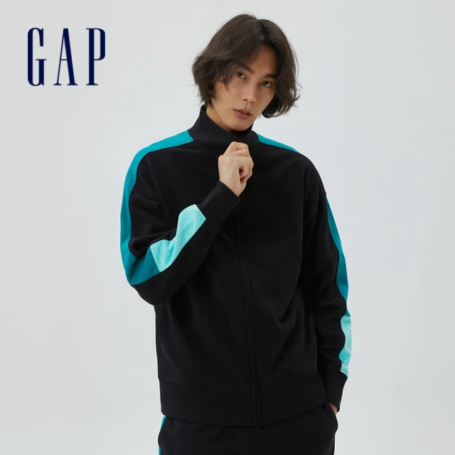 【GAP】男裝 碳素軟磨法式圈織系列 Logo寬鬆運動休閒外套(601712-黑色)