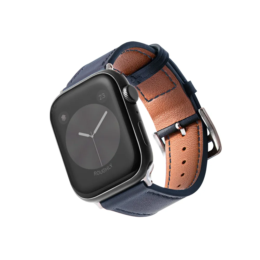 【B. leather】Apple Watch 8/7/6/5/4/3/2/1 錶帶 質感美學皮革錶帶 適用蘋果手錶(海軍藍)