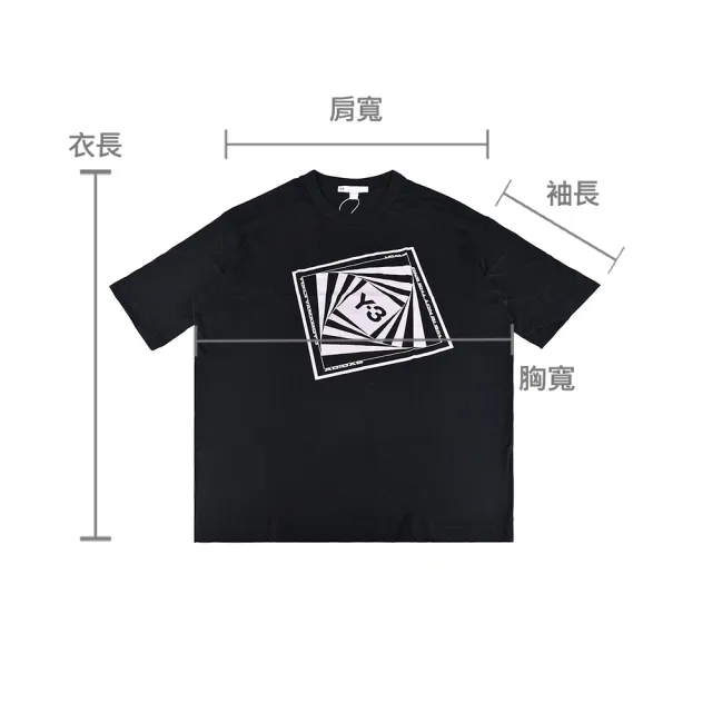【Y-3 山本耀司】Y-3印花LOGO錯視圖造型純棉短袖圓領T恤(平輸品/男款/黑)