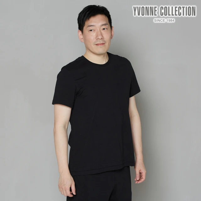 【Yvonne Collection】純棉素面假兩件短袖上衣(黑)