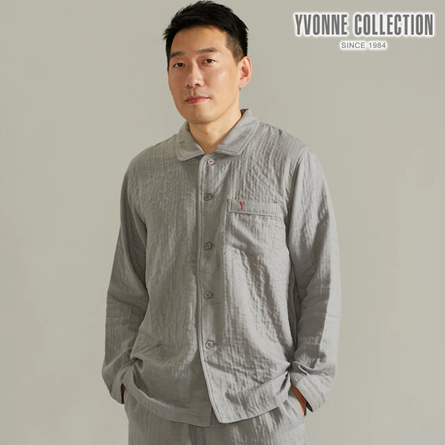 【Yvonne Collection】雙層紗襯衫式長袖上衣(岩石灰)