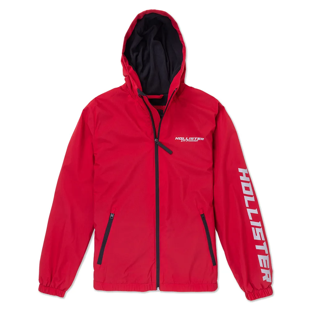 【HOLLISTER Co】HCO 海鷗  文字鋪棉保暖防風防潑水連帽風衣外套-紅色(秋冬經典/精選舒適/平輸品)