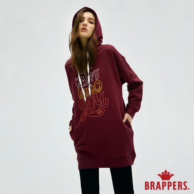 【BRAPPERS】女款 長版連帽上衣(酒紅)