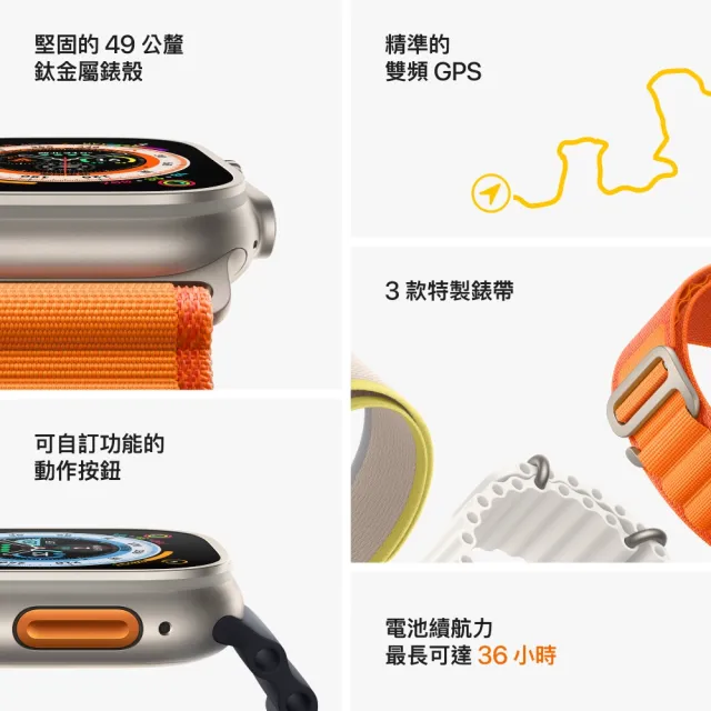 Apple 蘋果】Apple Watch Ultra LTE 49mm-星光色M(鈦金屬錶殼搭配高山