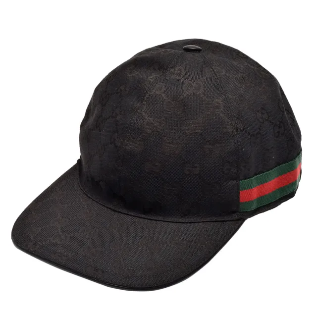 GUCCI 古馳】經典GG壓印帆布綠紅綠織帶飾邊棒球帽(黑200035-KQWBG-1060 