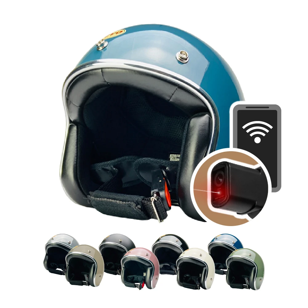 【iMiniDV】內建式安全帽行車記錄器 精裝 銀邊 復古騎士帽(機車用 1080P 攝影機 記錄器 安全帽)