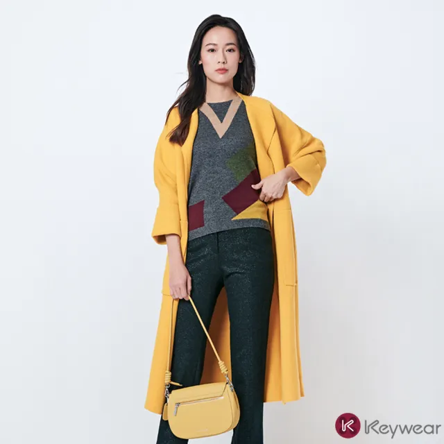 【KeyWear 奇威名品】時尚厚實質感長版針織外套(2款5色)