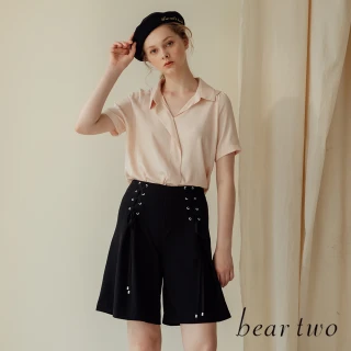【bear two】素色微彈綁繩褲裙(黑色)