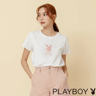 【PLAYBOY】簡約LOGO印花上衣(白色)