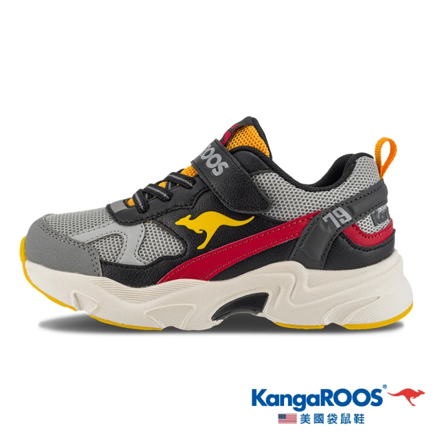 【KangaROOS 美國袋鼠鞋】童鞋 ROKKIE 79 復古老爹 運動跑鞋(黑/紅/黃-KK31940)