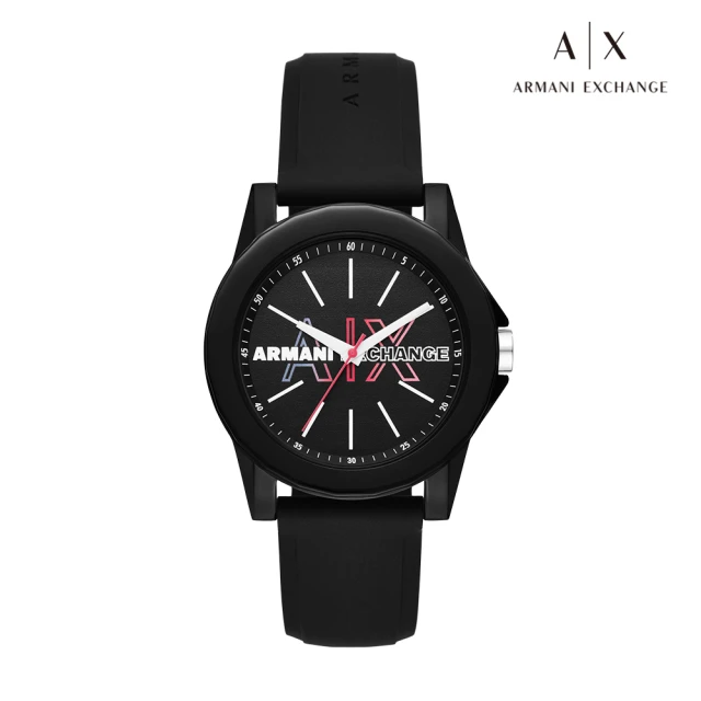 【A|X Armani Exchange】Lady Banks 潮流運動霓彩LOGO簡約手錶 黑色矽膠錶帶 40MM AX4374