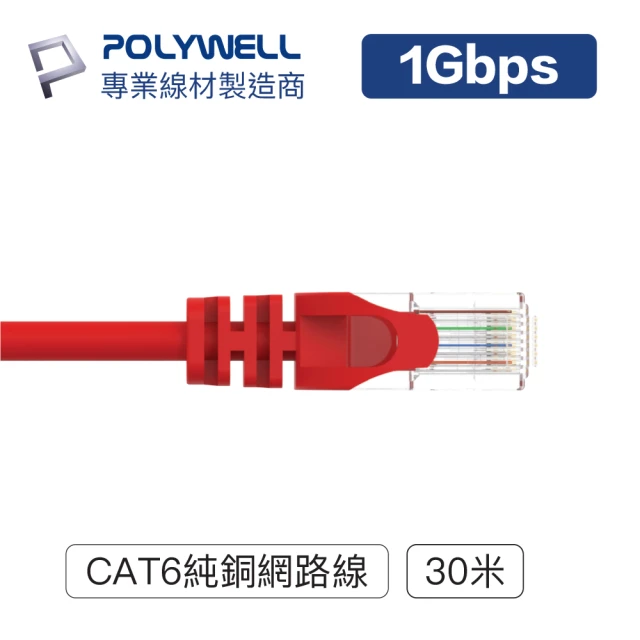 POLYWELL CAT6 網路線 30M 紅色