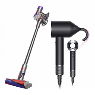 【dyson 戴森】HD08 全新版 吹風機 溫控 負離子(黑鋼) + V8 Fluffy SV25 新一代吸塵器(大全配) (1+1超值組)