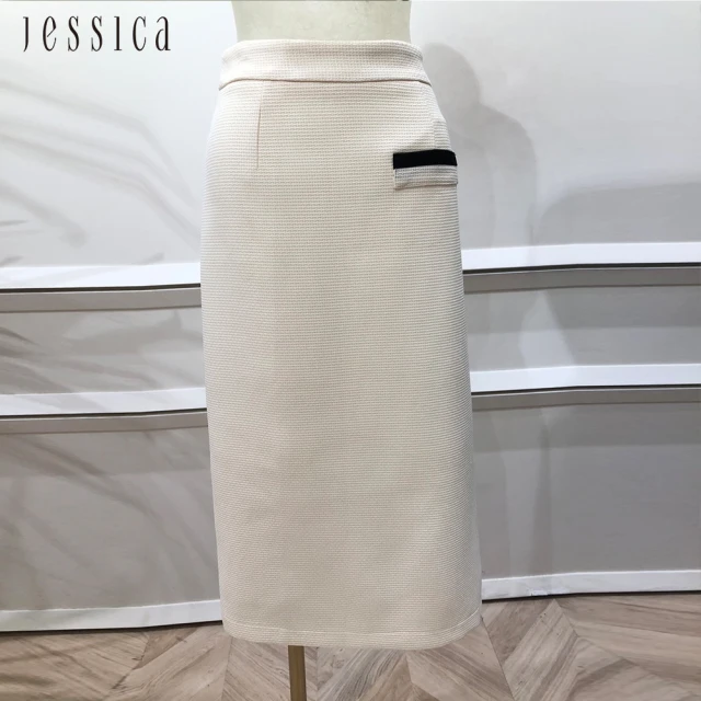 JESSICA 氣質簡約修身後開叉西裝長裙J35103（灰）