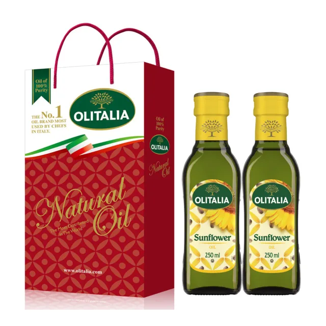 【Olitalia 奧利塔】純橄欖油1000mlx4瓶(+頂級葵花油250mlx4瓶-禮盒組)