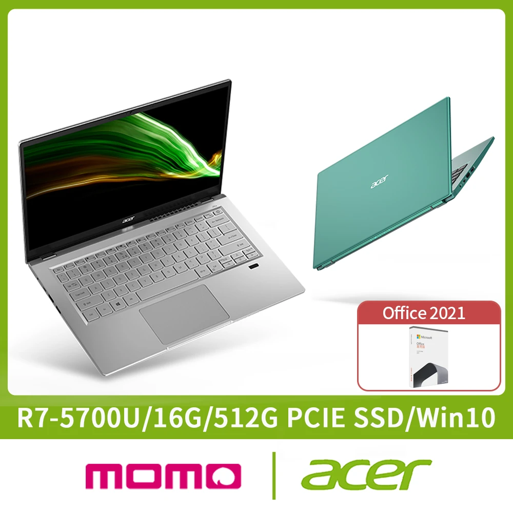 【贈Office 2021】Acer Swift3 SF314-43 14吋輕薄筆電(R7-5700U16G512G PCIE SSDWin10)