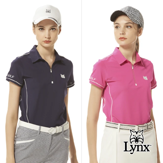 【Lynx Golf】女款合身版排吸溼排汗山貓膠標出芽剪接設計POLO領款式短袖立領POLO衫/高爾夫球衫(二色)