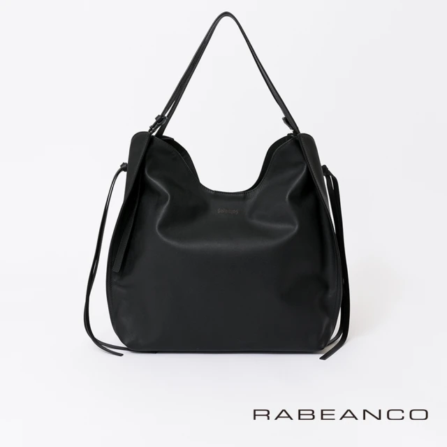 【RABEANCO】真牛皮束口肩背子母包(黑)