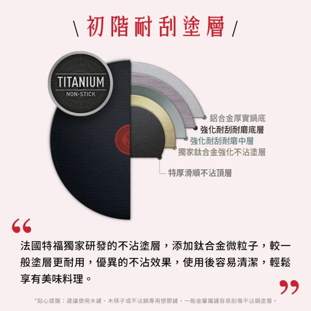 【Tefal 特福】凡爾賽系列不沾鍋4鍋6件組(炒鍋+平底鍋+深平底鍋+小平底鍋+鍋蓋+鍋鏟)