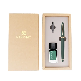 【HAPPYMT 開心鋼筆店】開心鋼筆墨水禮盒-森林綠金夾(免費客製化刻字)