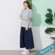 【betty’s 貝蒂思】小鹿鬆緊壓褶素色長裙(深藍)