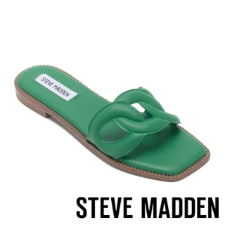 【STEVE MADDEN】STASH 皮革簍空平底拖鞋(綠色)